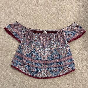 Heartloom Bohemian Off-Shoulder Blouse - Blue and Red